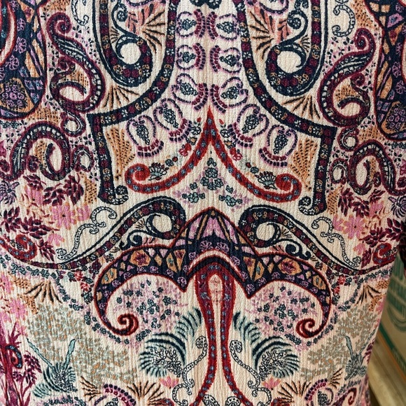 NWOT KNOX ROSE Flutter Short Sleeve Tiered Dress Crinkle Scroll Print Medium - Picture 7 of 10